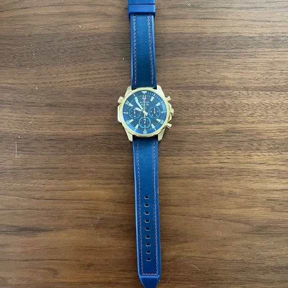 Bulova Marine Star Gold Case with Blue Dial Watch - Picture 5 of 6